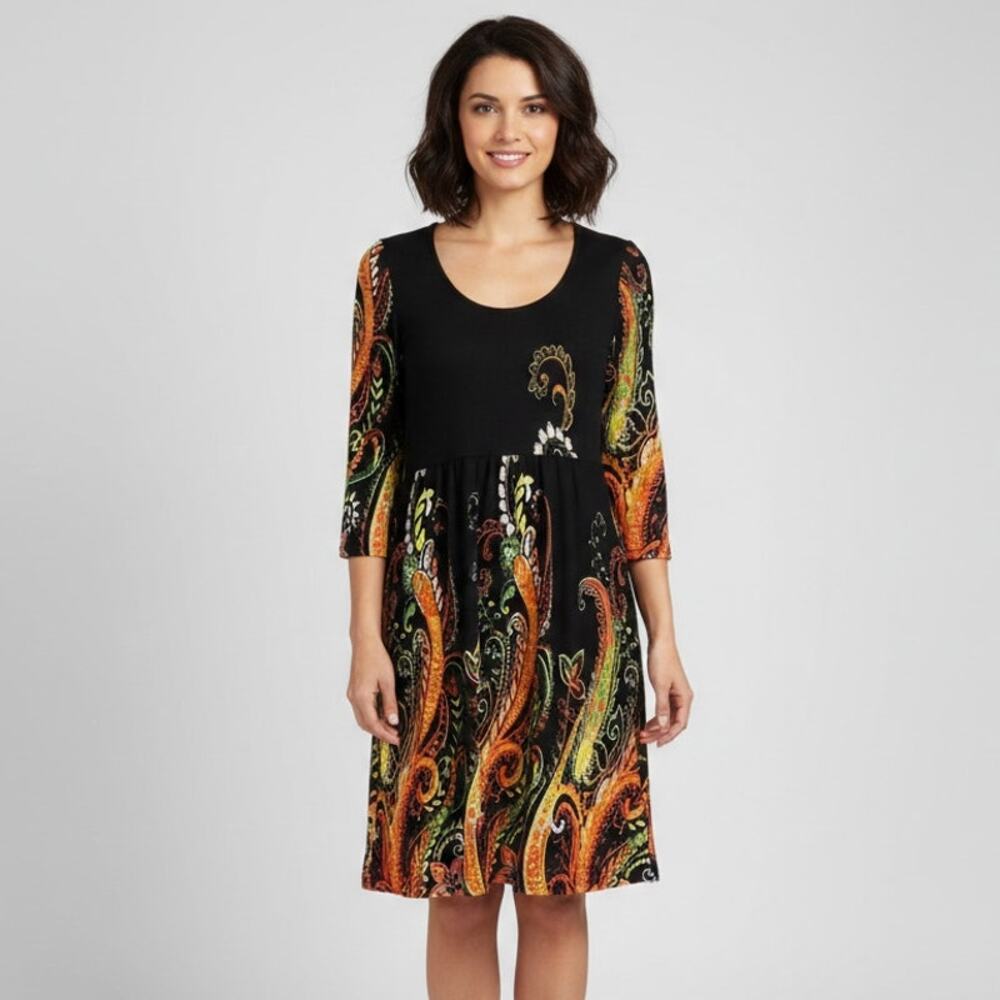 Women's Size M Reborn New York Stretch Pullover Fit & Flare Dress Black Floral
